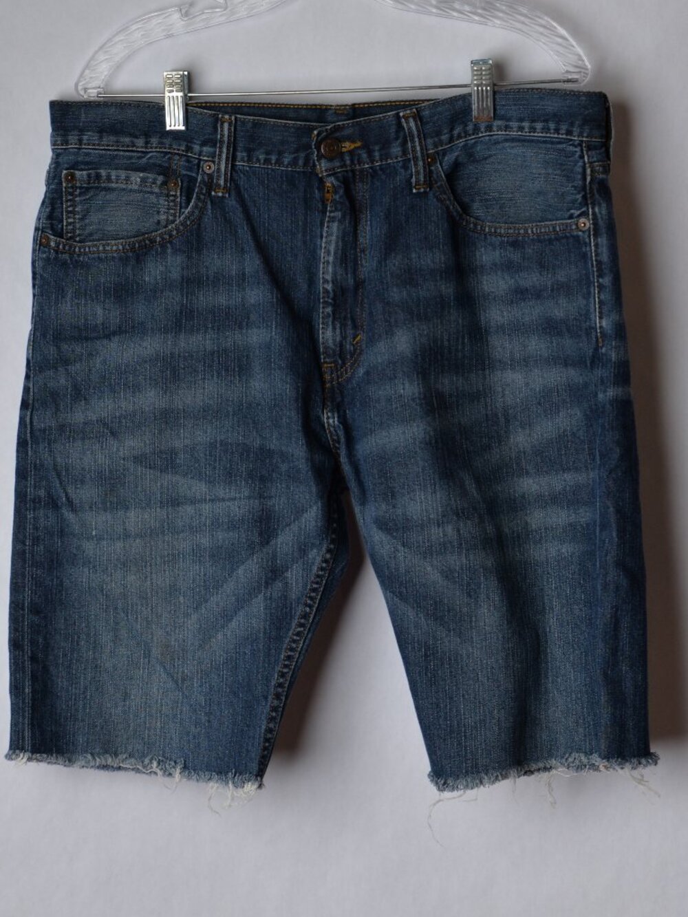 Levis Mens 36 508 Denim Blue Jean Shorts Jorts Cut Offs Fringe Red Tab